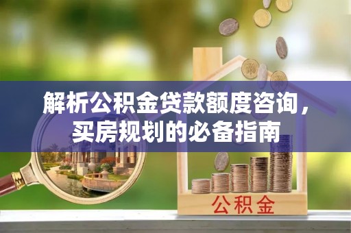 会泽解析公积金贷款额度咨询，买房规划的必备指南